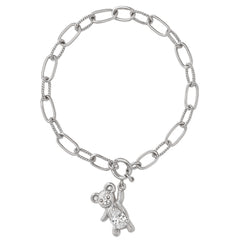 Pulsera con Dije de Oso con Circonia y Cadena Paper Clip Plata .925