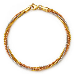 Pulsera Bolitas Diamantadas con Baño de 3 Oros Plata .925