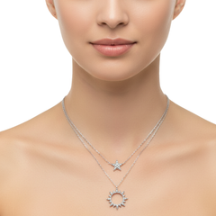 Collar Doble Sol y Estrella con Micro Circonias Plata .925