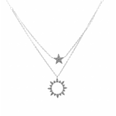 Collar Doble Sol y Estrella con Micro Circonias Plata .925