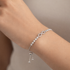 Pulsera Ajustable Infinito con Circonias y Micro Circonias Plata .925 con Rodio
