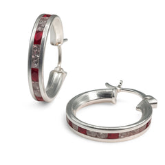 13 Arracada Canalito Circonias Duo Rojas y Blancas 2cm Plata .925