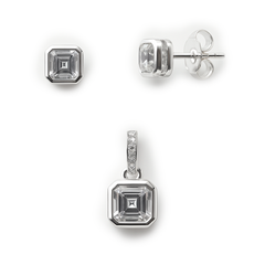 Juego Circonia Cuadrada Chica con Bandola de Micro Circonias Plata .925