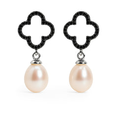 Arete Flor Mediano Inspirado Van C con Perla Natural Plata .925 con Rodio