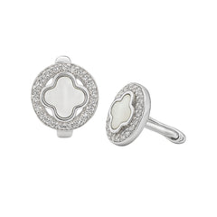 Huggies Flor Inspirado Van C Madre Perla con Micro Circonias en Circulo Plata .925 con Rodio