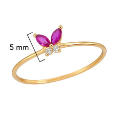 Anillo Circonias Mariposa Rosa Fuerte Oro 10K