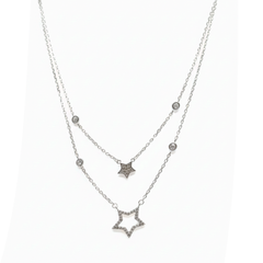 Collar Doble Estrellas con Micro Circonias Plata .925 con Rodio
