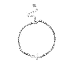 Pulsera Dije de Cruz con Micro Circonias y Cadena Espuma Plata .925 con Rodio