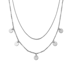 Collar Doble con Circulas y Barritas Lisas con Cadena Cubanita Plata .925