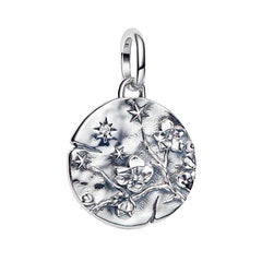Charm Inspirado Pan 1:1 Medallón Flor de Cerezo, Plata .925