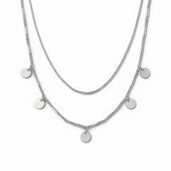 Collar Doble con Circulas y Barritas Lisas con Cadena Cubanita Plata .925