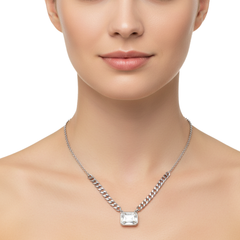 Collar Circonia Maxi con Cadena Cubana Plata .925