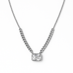 Collar Circonia Maxi con Cadena Cubana Plata .925