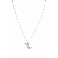 Collar Luna con Madre Perla y Estrella con Micro Circonias Plata .925