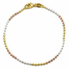 Pulsera Bolitas Diamantadas con Baño en 3 Oros Plata .925