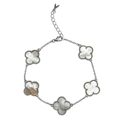 Pulsera Flor Inspirada Van C Madre Perla Plata .925 con Rodio