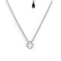 Collar Flor Inspirado Van C Madre Perla Plata .925 con Rodio