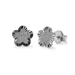 Broquel Flor Diamantada con Micro Circonias Plata .925 con Rodio