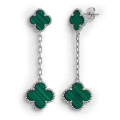 Arete Dos Flores Largo Inspirado Van C con Piedras Naturales Plata .925 con Rodio