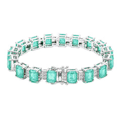 Pulsera Turmalina Paraiba Turquesa Rectangulos con Circonias, Plata .925 con Rodio