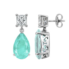 Arete Turmalina Paraiba Turquesa Maxi Gota con Circonia Rectangular, Plata .925 con Rodio
