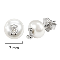 Broquel Inspirado Osos 1:1 con Perla Natural Plata .925 con Rodio