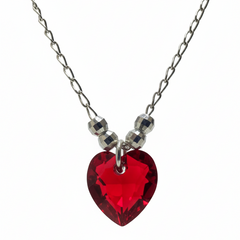 Collar Corazón Swarovski Rojo con Bolita Diamantada Plata .925