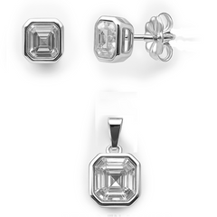 Juego Circonia Cuadrada y Bandola Plata .925 con Rodio