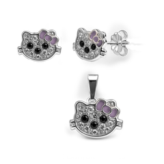 Juego Economico Inspirado Kitty con Cristales Plata .925