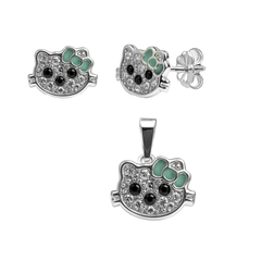 Juego Economico Inspirado Kitty con Cristales Plata .925