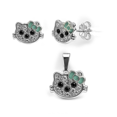 Juego Economico Inspirado Kitty con Cristales Plata .925