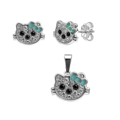 Juego Economico Inspirado Kitty con Cristales Plata .925