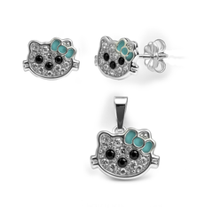 Juego Economico Inspirado Kitty con Cristales Plata .925