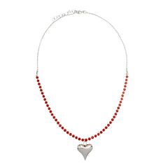 Collar Corazon Bombeado con Cristales Rojos Plata .925