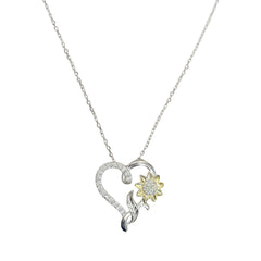 Collar Silueta Corazón con Girasol en Baño de Oro y Micro Circonias Plata .925