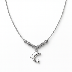 Collar Delfin Bombeado con Bolita Diamantada Plata .925