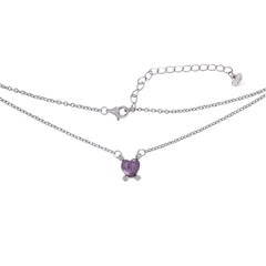 Collar Osos 1:1 Corazón Cuarzo Morado Plata .925 con Rodio