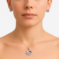 Juego Economico Inspirado Kitty con Cristales Plata .925