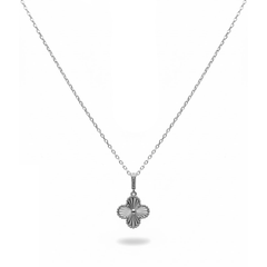 Collar Flor Inspirado Van C Flor Diamantada Con Bandola de Micro Circonias Plata .925 con Rodio