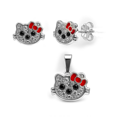 Juego Economico Inspirado Kitty con Cristales Plata .925