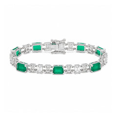 Pulsera Turmalina Paraiba Rectangulos con Circonias Baguette, Plata .925 con Rodio