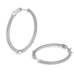 16 Arracada Ovalo con Circonias con Broche Tipo Huggie de 3.8cm Plata .925 con Rodio