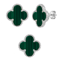 Juego Flor Inspirado Van C Grande Piedras Naturales Plata .925 con Rodio