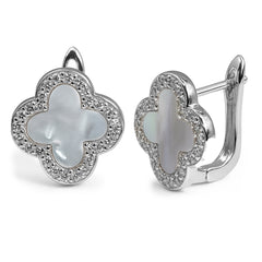 Huggies Flor Inspirado Van C con Piedras Naturales y Micro Circonias Plata .925 con Rodio