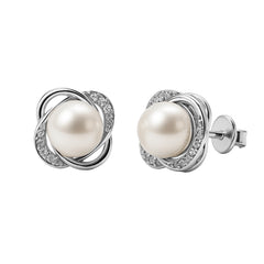 Broquel Flor con Madre Perla Plata .925 con Rodio