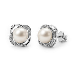 Broquel Flor con Madre Perla Plata .925 con Rodio