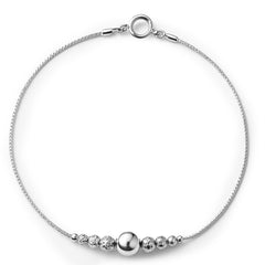 Pulsera Ajustable con Bolitas Diamantadas y Lisa Plata .925