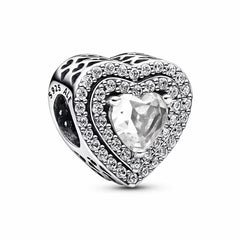 Charm Inspirado Pan 1:1 Corazón con Circonia y Micro Circonias, Plata .925