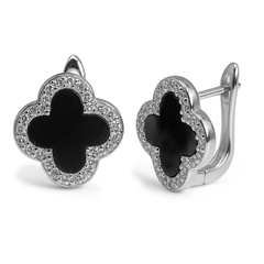 Huggies Flor Inspirado Van C con Piedras Naturales y Micro Circonias Plata .925 con Rodio