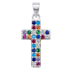 Dije de Cruz con Circonias Multicolor Plata .925